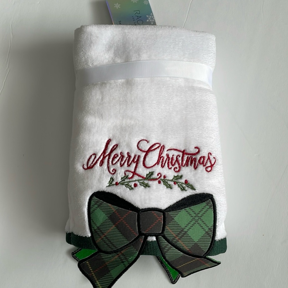 🆕 Rachel Zoe | Towels Set of 2 Holiday Tartan | Plaid Bow | Merry Christmas